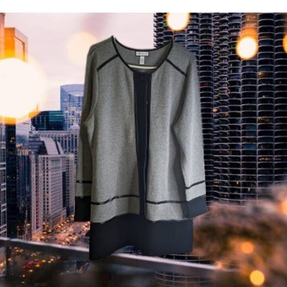 Charter Club Large long sleeve button up front color block wool & cotton sweater